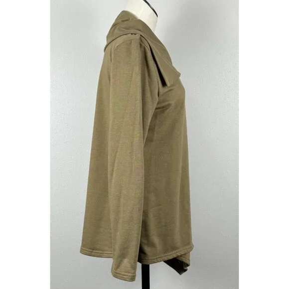 Lucky Brand Womens Size XL Asymmetrical Wrap Blouse Buckle Detail Khaki Cardigan - Picture 3 of 15